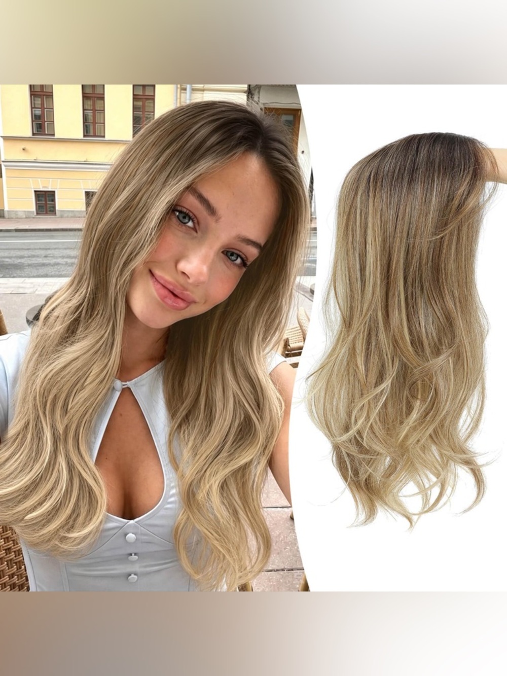 Hair Topper Balayage Light Brown to Ash Blonde with Highlights